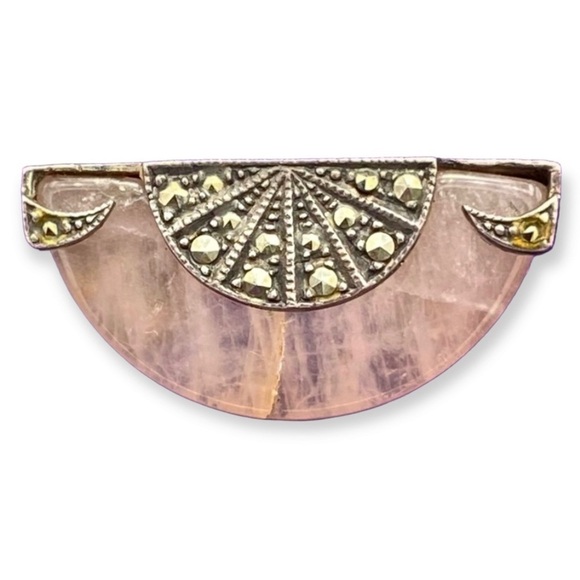 Rose quartz sterling silver MARCASITE brooch - Picture 1 of 5
